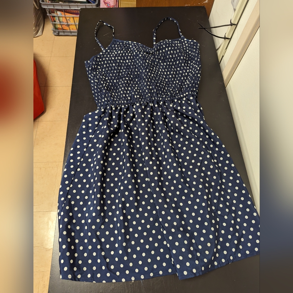 Blue and white stretchy polka dot Baby doll dress